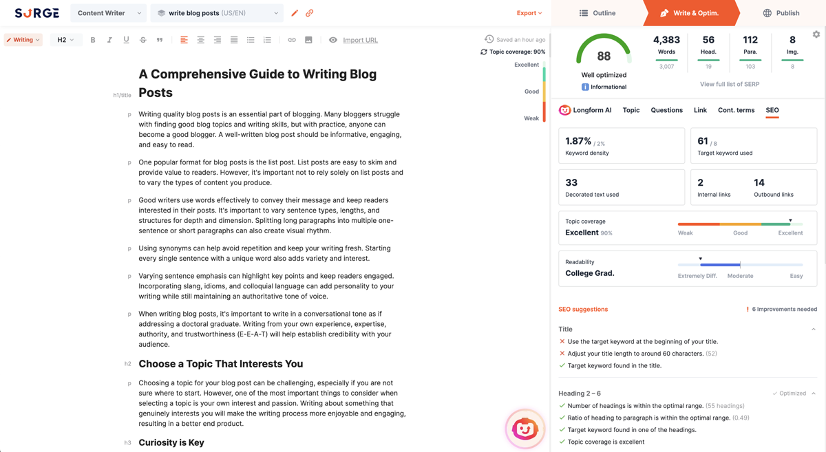 Surgegraph Auto optimization for on page SEO Surgegraph Auto optimization