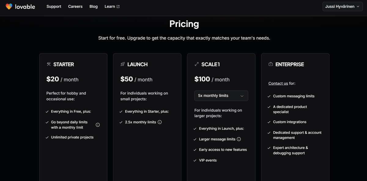 lovablepricing Lovable AI pricing