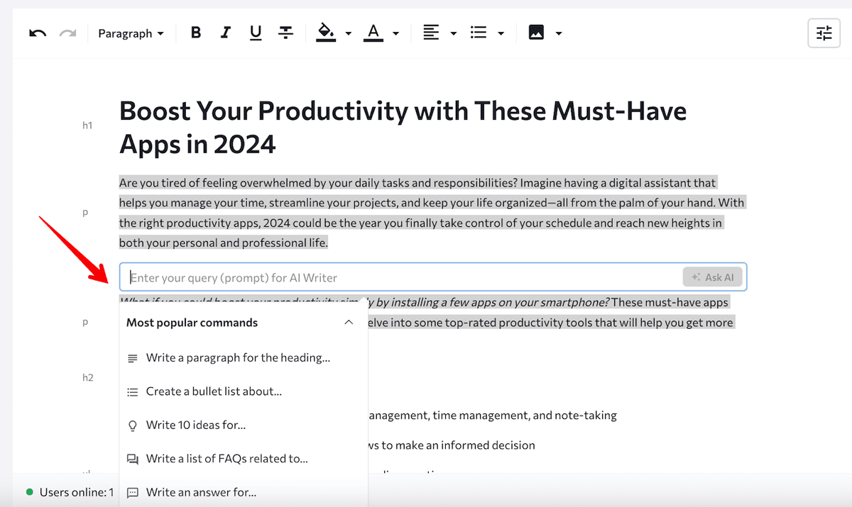 se-ranking-ai-writer-image8 How to adjust the generated text with the Ask AI feature