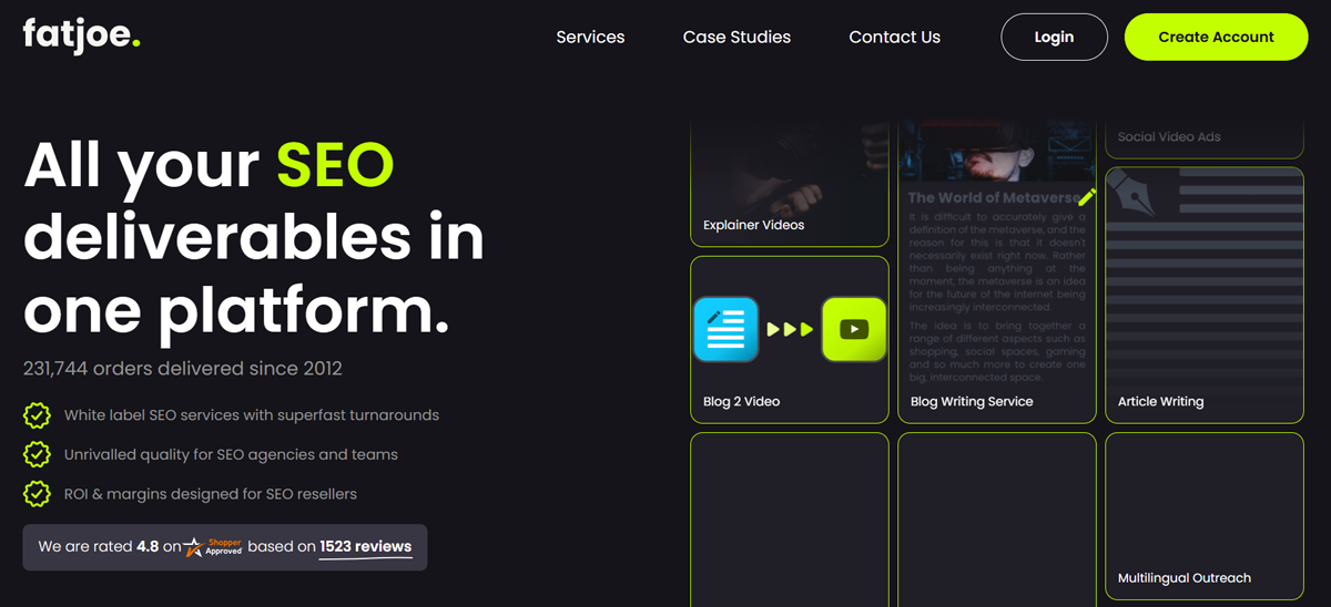 fatjoe-image1 The FatJoe platform, showcasing various SEO deliverables including press release distribution and media placements.