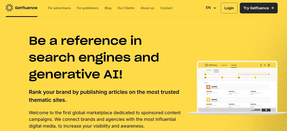 getfluence-image1 The Getfluence marketplace for sponsored content campaigns, designed to improve brand awareness, e-reputation, and SEO.