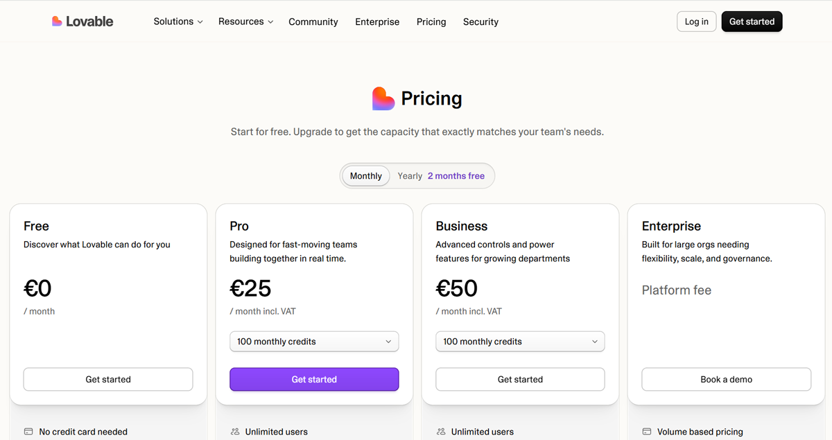 lovable pricing